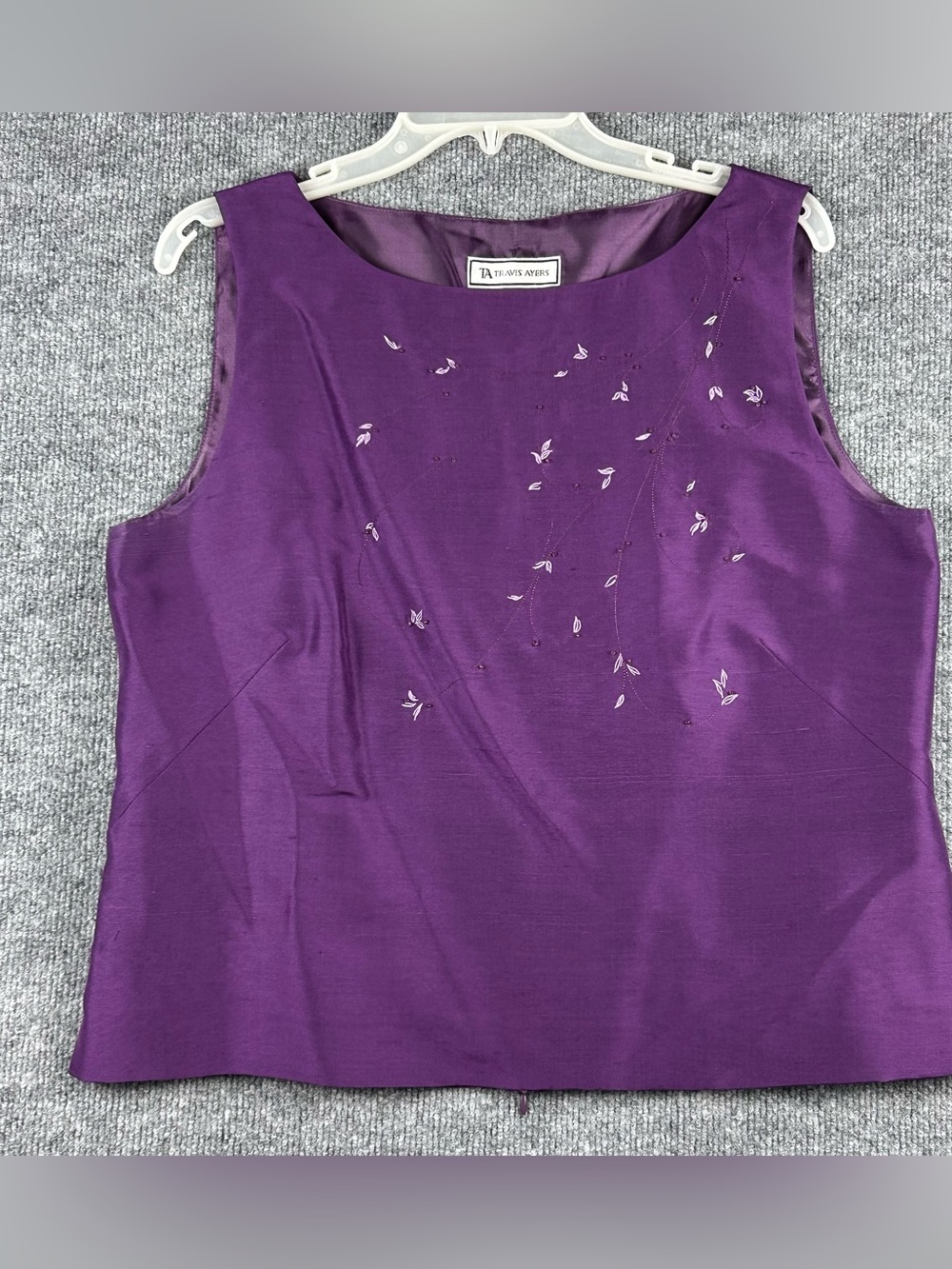Travis Ayers 100% Silk Purple Embroidered Shell Top Coquette Old Money